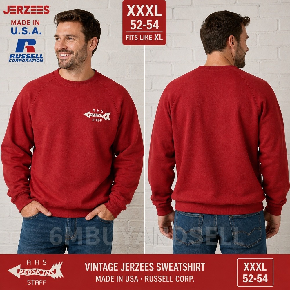Vintage Jerzees Sweatshirt Red Made in USA Russell Corp AHS Staff XXXL Fits XL
